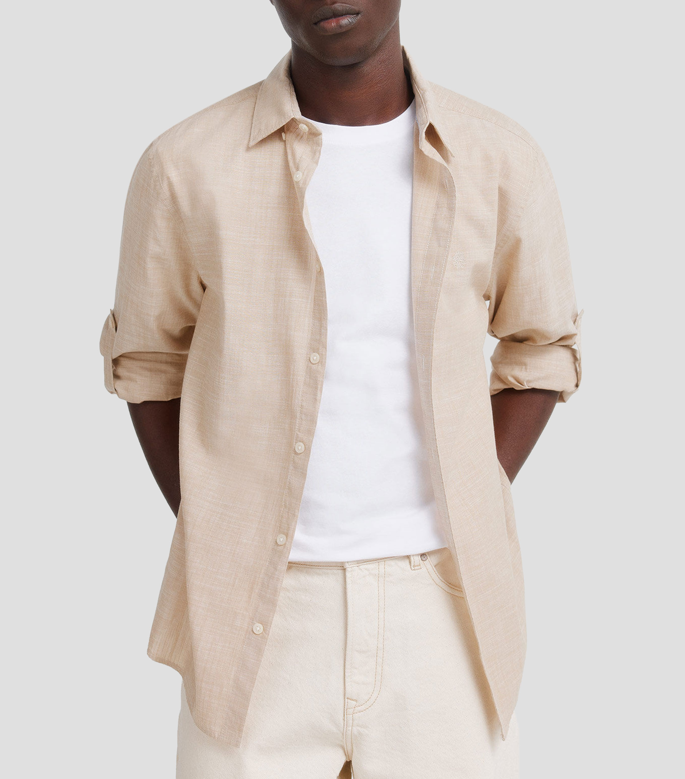 Camisa jaspeada manga larga Hombre